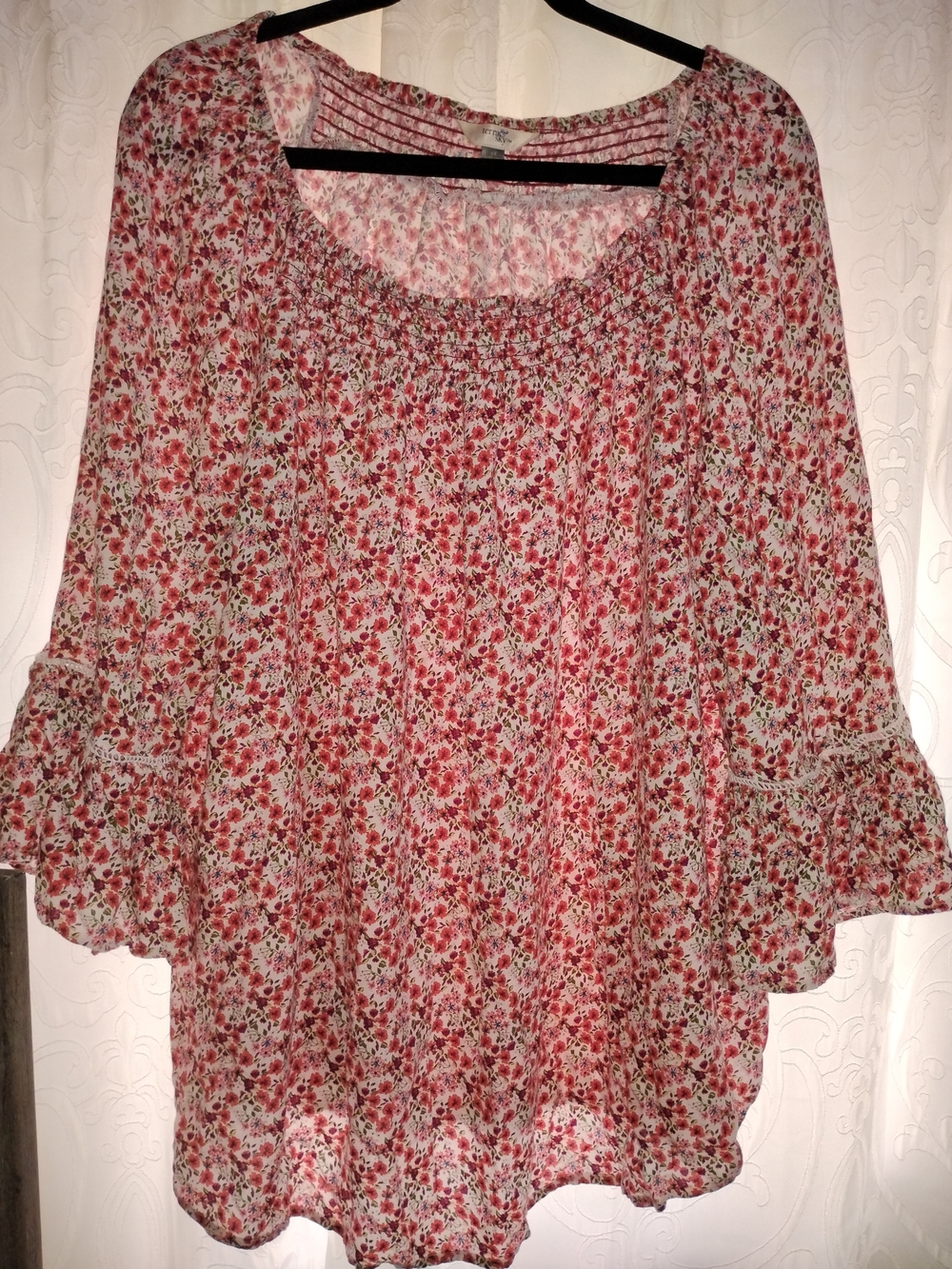 Terra & Sky Pink Floral Peasant Tunic